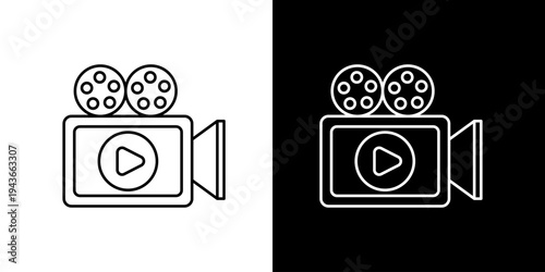 Vintage movie camera icon illustration with play button, a classic symbol for film, cinema, and entertainment production