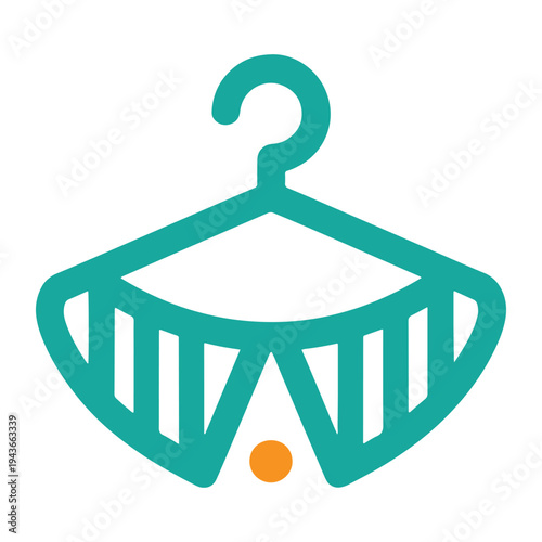 Colorful graphic of a teal baby crib with a hanging hook and mobile attachment