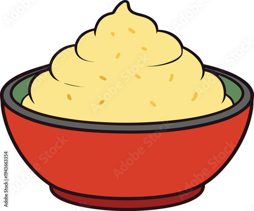 Red bowl of mashed potatoes with butter vector illustration EPS PNG file