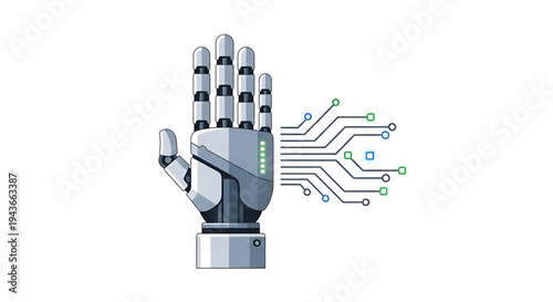 Advanced Robotic Hand with Integrated Digital Circuitry Illustrating Artificial Intelligence, Automation, and Future Technology Concepts