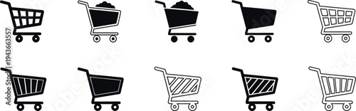 Collection of various shopping cart icons in different styles and designs