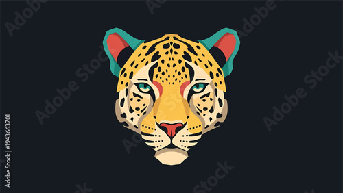 Stylized Jaguar Head Portrait Vibrant Colors Dark Background.