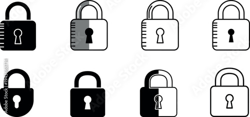 Collection of various locks and padlocks in black and white