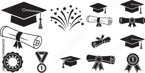 Graduation icons and symbols for education and achievement