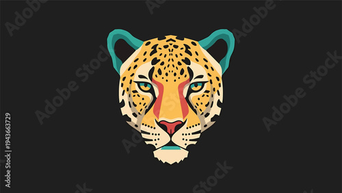 Stylized Jaguar Head Portrait Vibrant Colors.