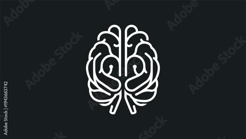 Stylized white brain outline on a dark background.
