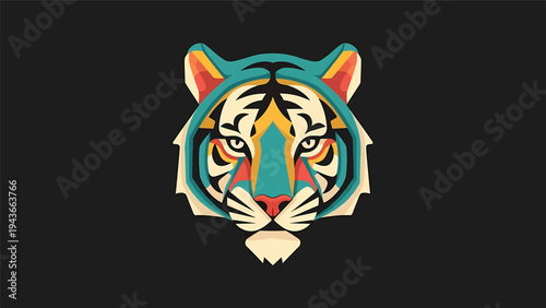 Stylized Tiger Face Geometric Abstract Art.
