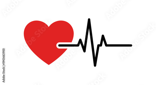 Red Heart with EKG Pulse Line - Health and Cardiology Concept