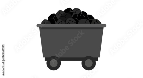 Mining cart full of coal on white background, industrial concept.