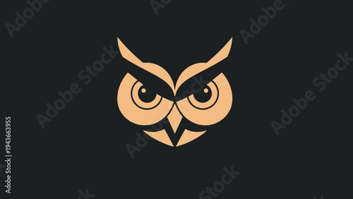 Stylized Owl Face Logo Design Minimalist Geometric.