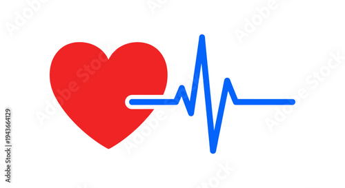 Red heart icon with blue electrocardiogram line on white background