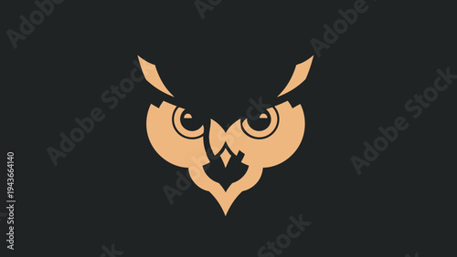 Stylized Owl Face Logo Design Minimalist Golden Color.