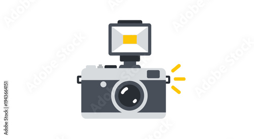 Vintage Camera with Pop-Up Flash, Retro Photography Equipment, Isolated on White