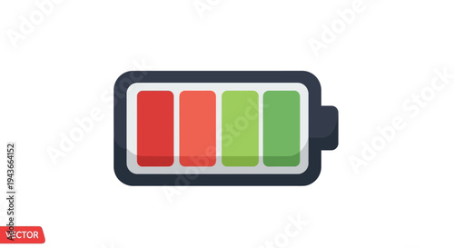 Battery charge indicator icon, power level concept, 3/4 full