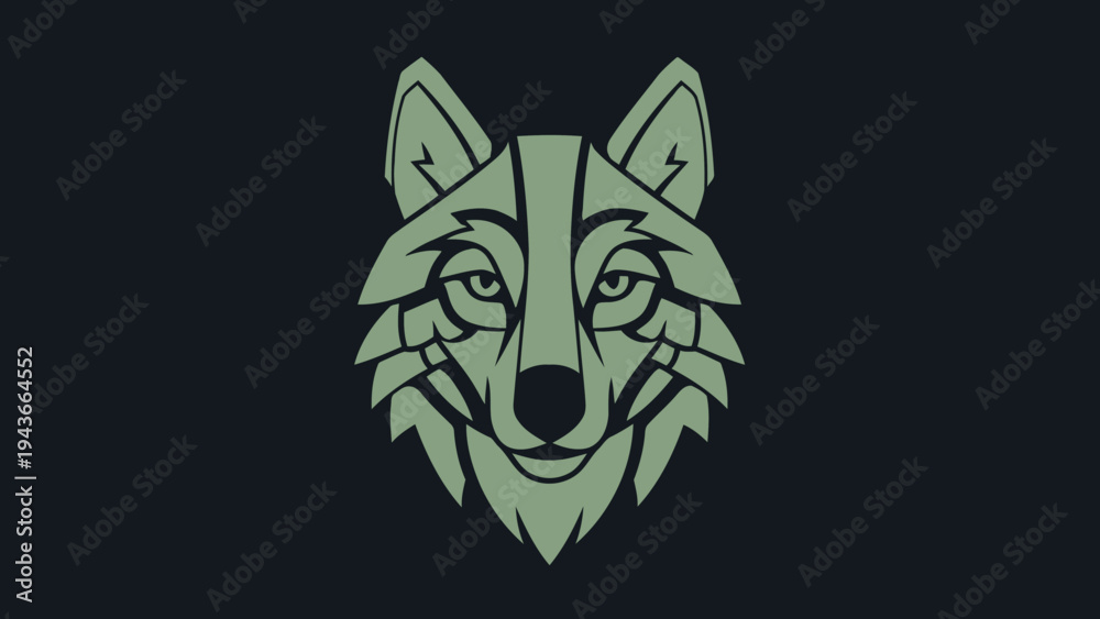 Fototapeta premium Stylized Wolf Head Emblem with Intricate Geometric Patterns.