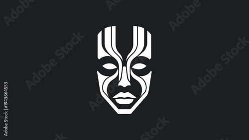 Stylized Tribal Mask Graphic Design with Bold Lines.