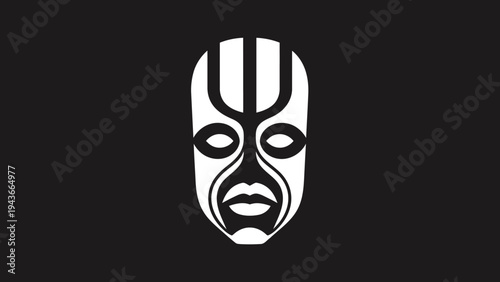 Stylized Tribal Mask with Bold Lines and Features.