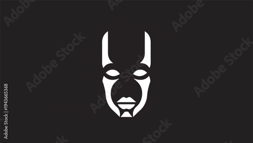 Stylized Tribal Mask with Horns and Intense Eyes.