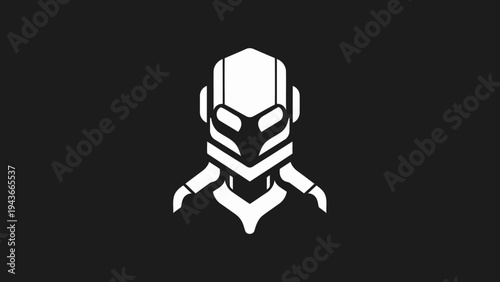 Stylized White Ant Man Helmet Icon on Black Background.