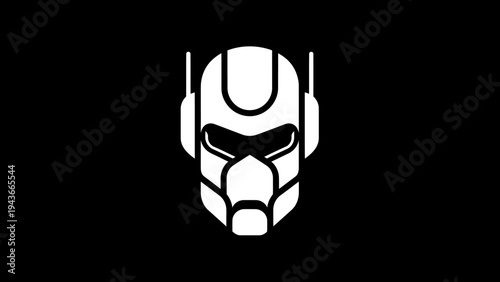 Stylized White Ant Man Helmet Icon on Black Background.