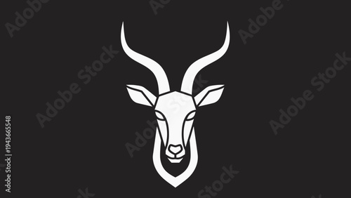Stylized White Antelope Head Logo Design on Black Background.