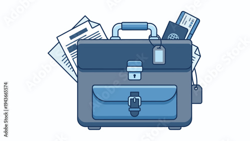 Flat Lay Illustration of a Packed Business Briefcase and Documents