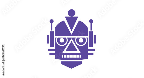 Stylized Purple Robot Head Icon with Geometric Features.