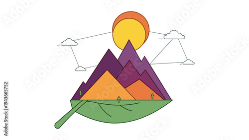 Abstract Concept of Mountain Landscape Growing from a Green Leaf