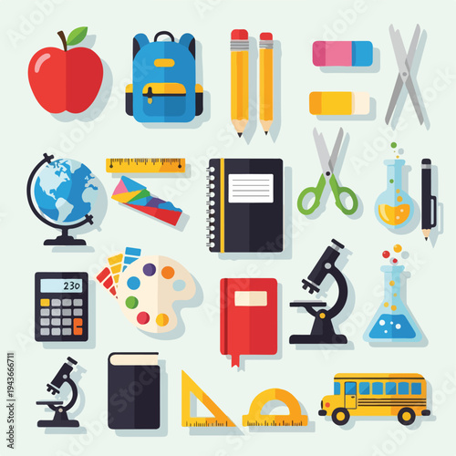 Colorful vector illustration of school supplies