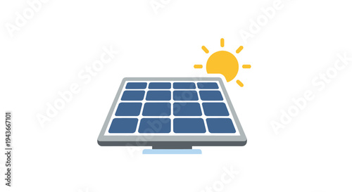 Solar panel and sun icon, clean energy concept, renewable energy, sustainable power