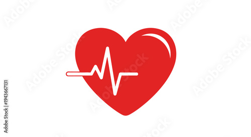 Red heart with electrocardiogram line, cardiology symbol, health and life concept