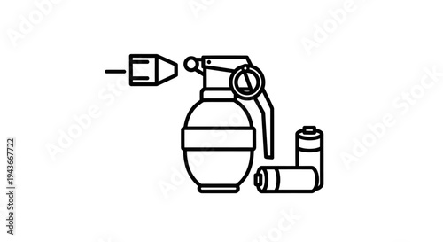 Grenade with Batteries and Drill Bit Icon: Danger, Power, and DIY Concept