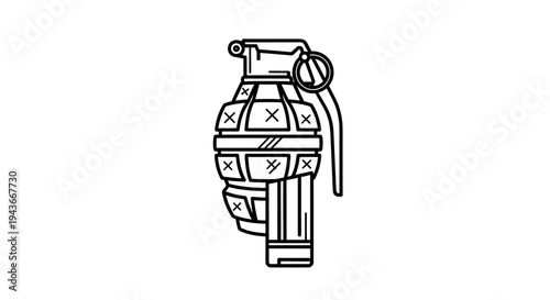 Hand Grenade Icon Outline, Military Explosive Weapon Vector Art