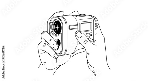 Hands holding a rangefinder device for outdoor measurement and targeting