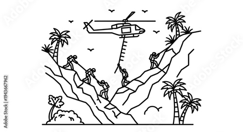 Helicopter Rescue Mission: Teamwork and Adventure in Mountainous Jungle Terrain