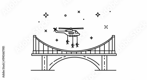 Helicopter Rescues People from Bridge