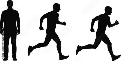 Silhouette of a man in three stages of running motion