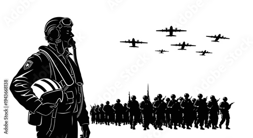 Pilot and Soldiers with Airplanes