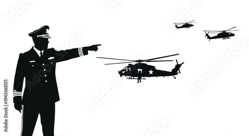 Pilot Directs Helicopters in Formation, Military Aviation Concept