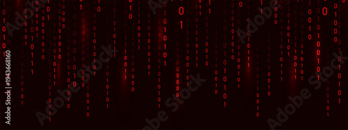 Futuristic cyber backdrop with abstract binary Rain code. Red technology art for security and science fiction with visual depth. Vector illustration.