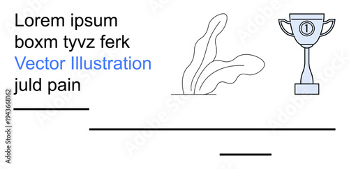 Achievement, rewards, graphic design, educational materials, creativity, professional presentations. Trophy and decorative plant with placeholder text. Achievement and rewards visualization concept