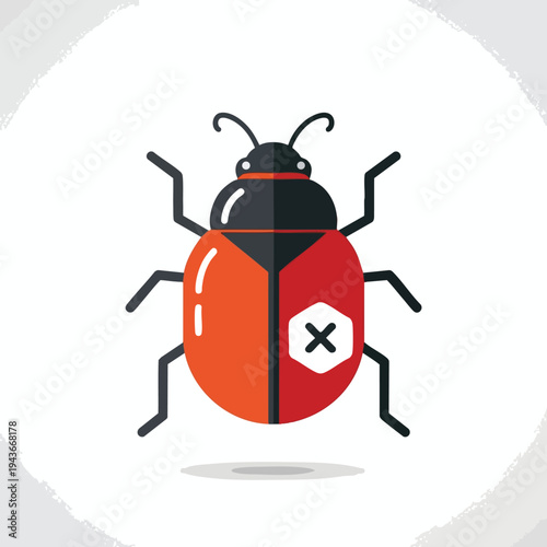 Stylized red and black ladybug icon with a white hexagon and "X" mark