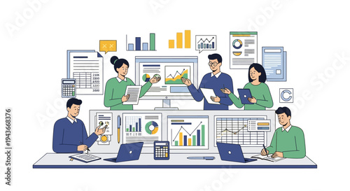 Team of professionals analyzing financial data and reports.