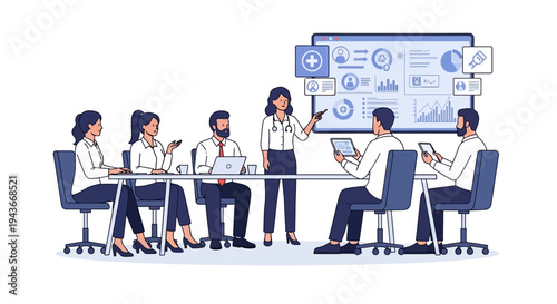 Team of professionals collaborating in a modern office meeting.