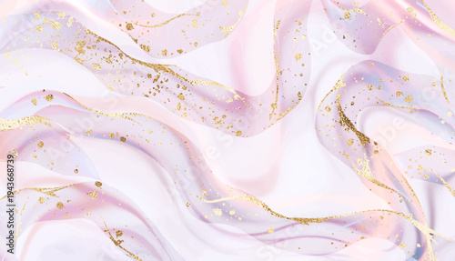 Elegant natural marbled stone background design with geode wave and gold glitter splatter.