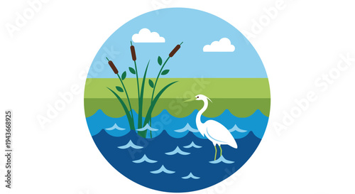 Illustration of a serene wetland ecosystem.