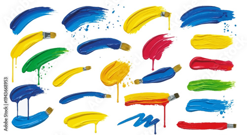 Colorful paint brush strokes and drips on transparent background silhouette