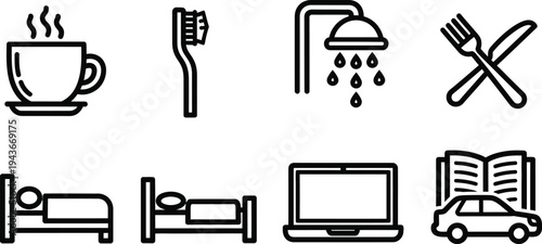 Editable outline icons collection for travel and daily life activities