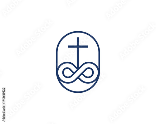 Christian Infinity Symbol with Cross Inside Oval Outline Religion Concept Stock Graphic