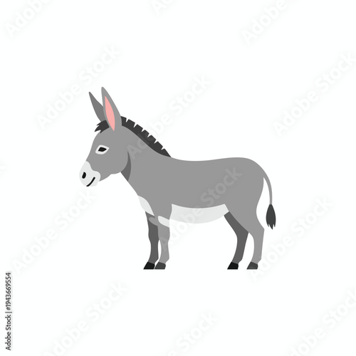 Flat illustration of a grey donkey standing side profile against a white background